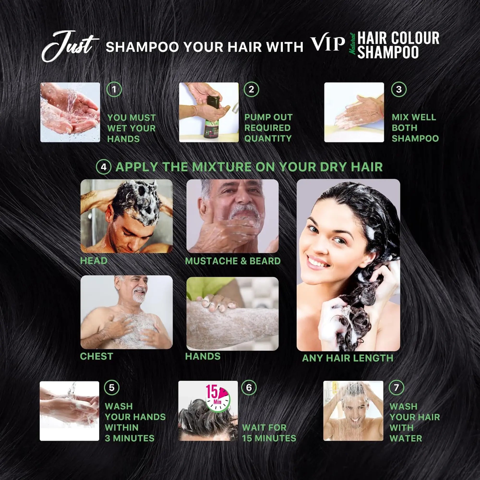 VIP 5 in 1 Hair Colour Shampoo Base Hair Color 180 ml - Black - view 6