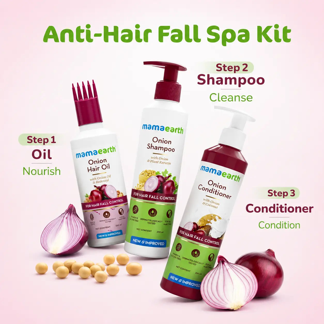 Mamaearth Anti-Hair Fall Spa Kit - Onion Hair Oil, Shampoo & Conditioner 650ml - view 3