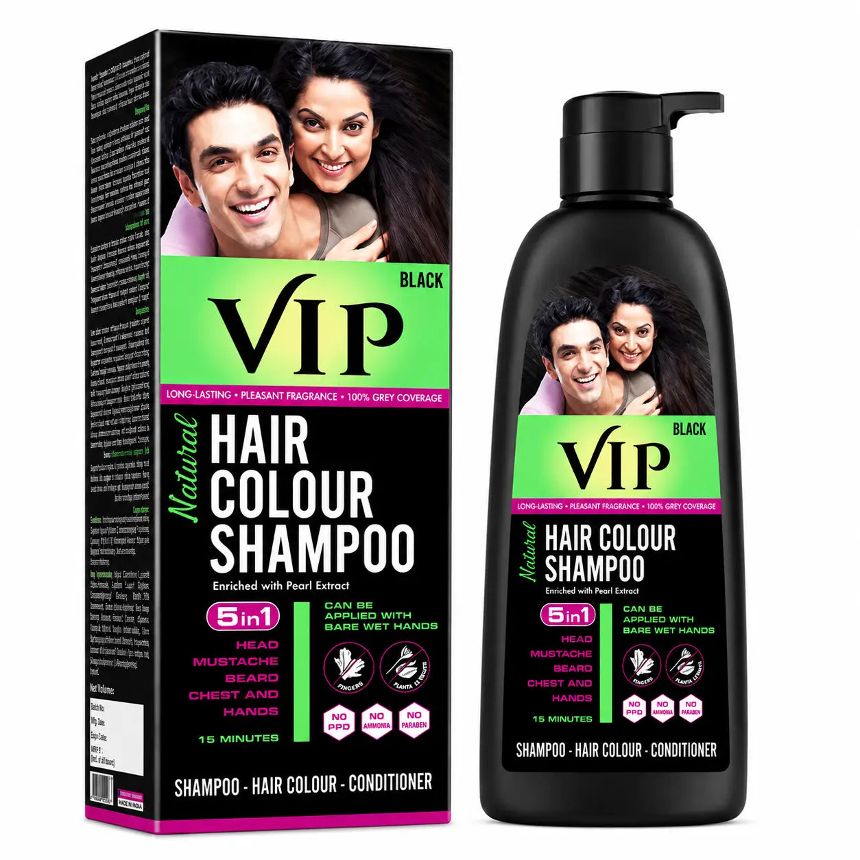 VIP 5 in 1 Hair Colour Shampoo Base Hair Color 180 ml - Black